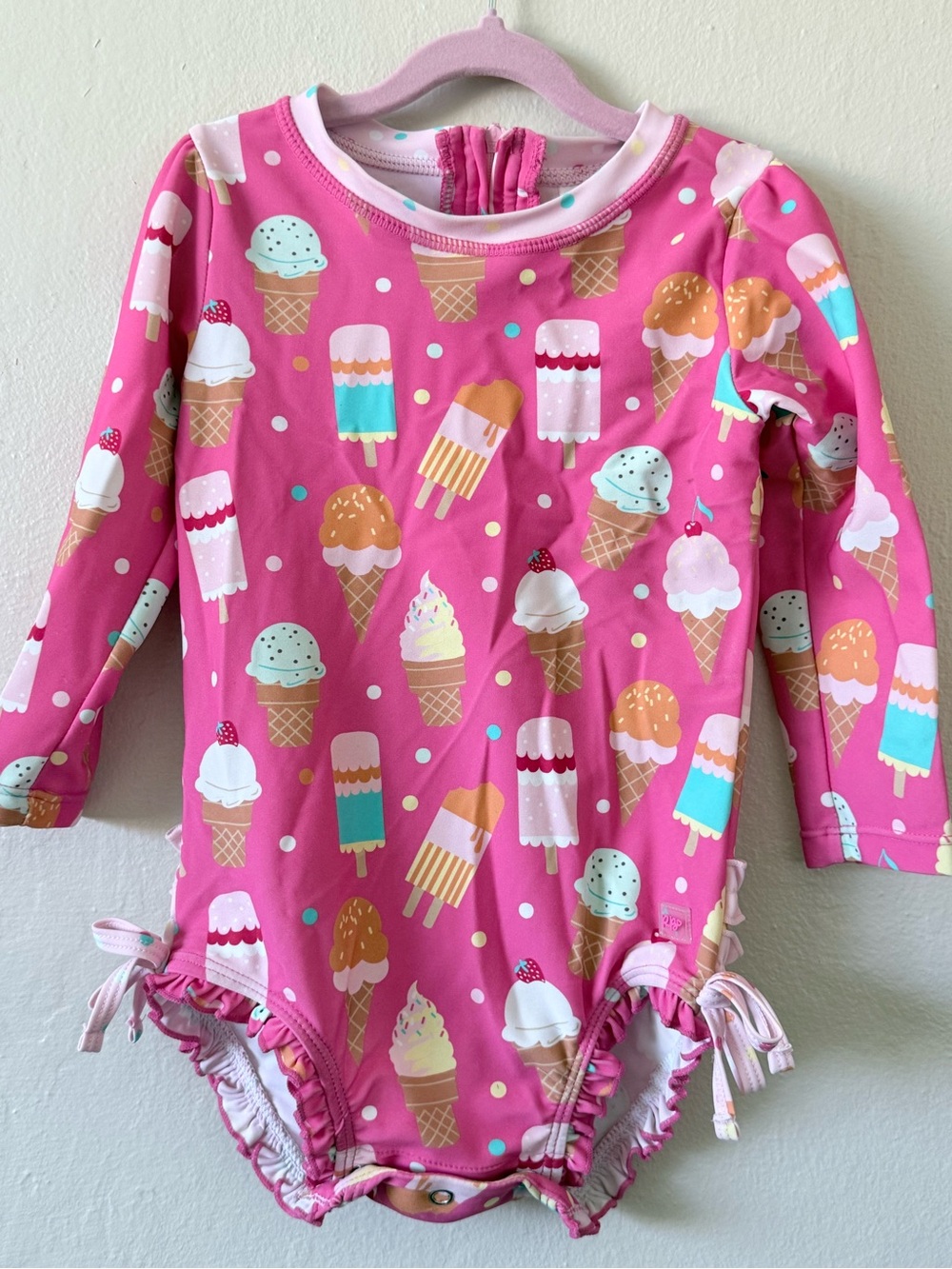 Ruffle Butts Pink Ice Cream Print Long Sleeve One-Piece Swimsuit
